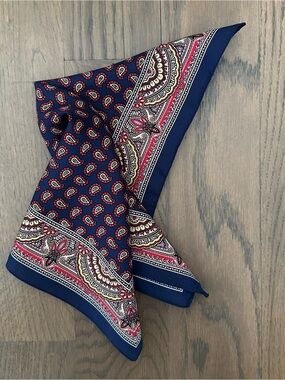 H&M Made in Italy Silk Paisley Print Silk Small Square Scarf Navy Multi 12.25"